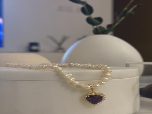 Pearl with cz heart necklace