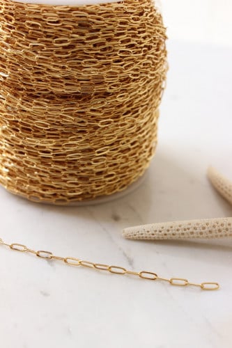 3x6mm 24k Shiny Gold Link Chain, Gold Bar Chain