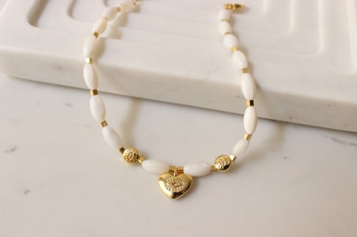 خلخال خرز ابيض مع قلب ذهبي اكسسوار مطلي