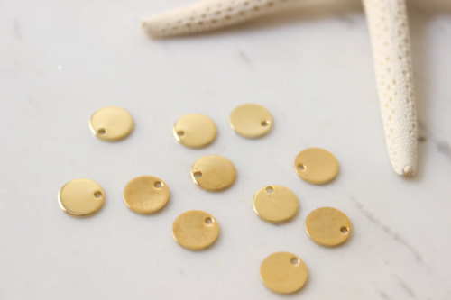 8mm 24k Shiny Gold Plated Coins, Coin Charms, Drop Charms, Round Charms, Stamping Blanks, Stamping Tag, Gold Plated Findings