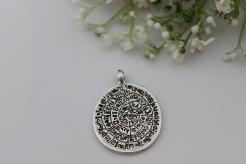 29x38mm Antique Silver Plated Greek Coins , Medallion Pendant , Phaistos Coins