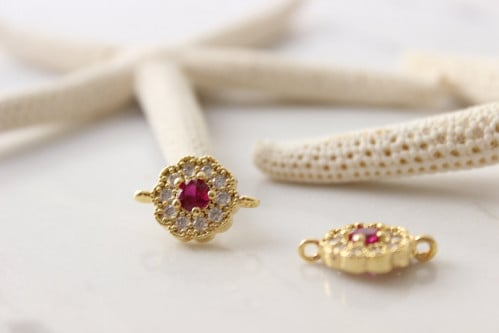 11x17mm 24k Shiny Gold Plated Charms, Micro Pave Flower