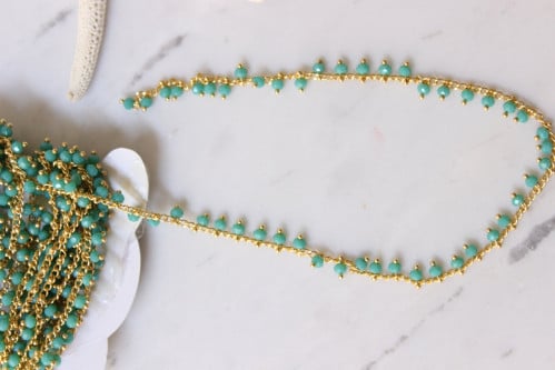 24k Shiny Gold Crystal Chains, Beaded Chains, Rosary Style Bead Chains, Chain With Rondelle Beads, 1 meter