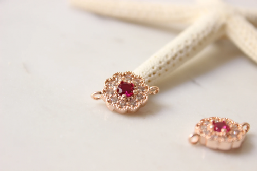 11x17mm Rose Gold Charms, Micro Pave Flower