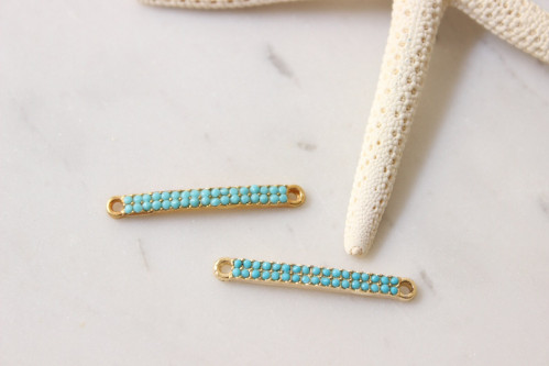 4x33mm Gold Pave Turquoise Connector, Cz Connector Bar, Cubic Zirconia Bar, bar Charms