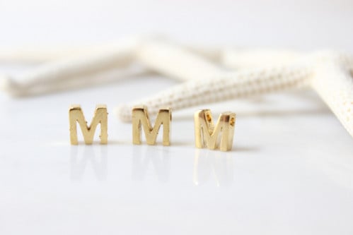 6x7mm " M " 24k Shiny Gold Letters, Letter Charms, Letter Beads