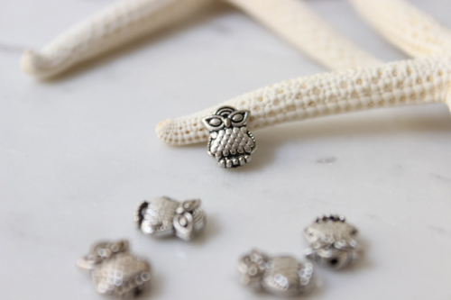 Silver Owl Charms, Owl Beads, Owl Jewelry, Bird Pendant, Bracelet Charms