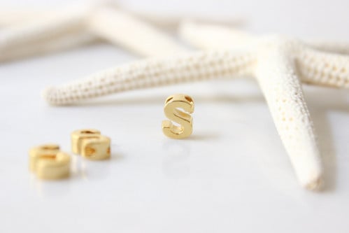 6x7mm " S " 24k Shiny Gold Letters, Letter Charms, Letter Beads
