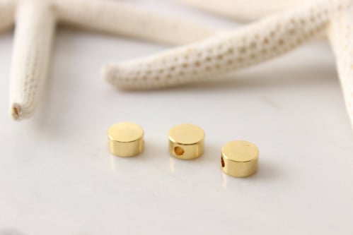 7mm 24 k Shiny Gold Plated Spacer Beads , Round Beads , Flat Round Beads