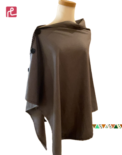 شال شتوي رمادي قماش جوخ مع ازارير جانبية