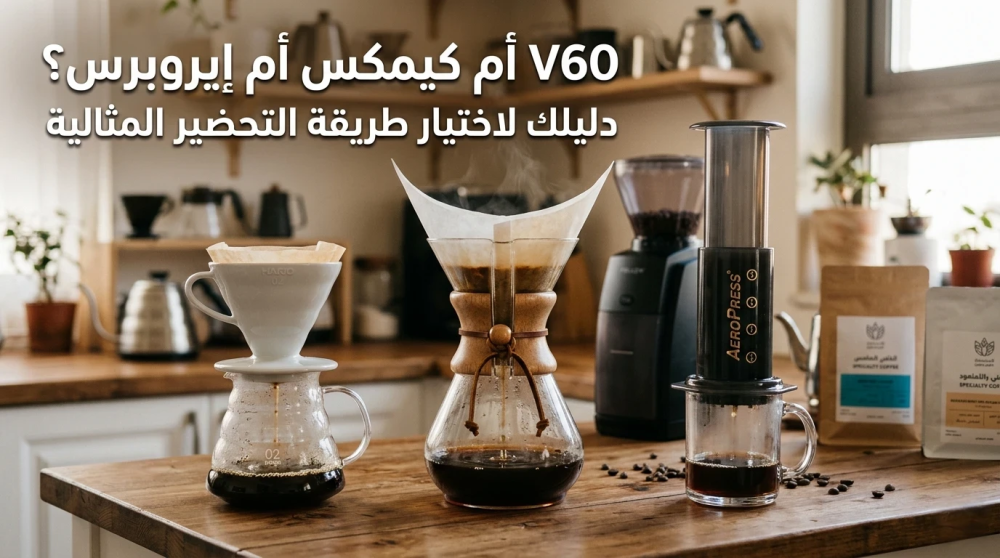 V60 أم كيمكس أم إيروبرس؟ دليلك لاختيار طريقة التحضير المثالية