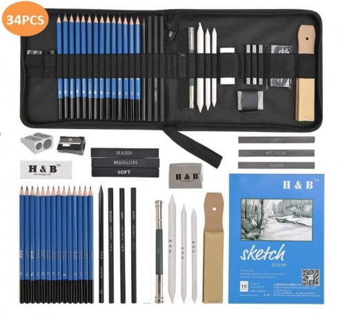 -34 PCS/set Professional Drawing Kit Sketch حقيبة...