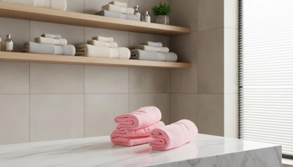 انواع المناشف واستخداماتها مناشف مرتبة في حمام حديث من RJ