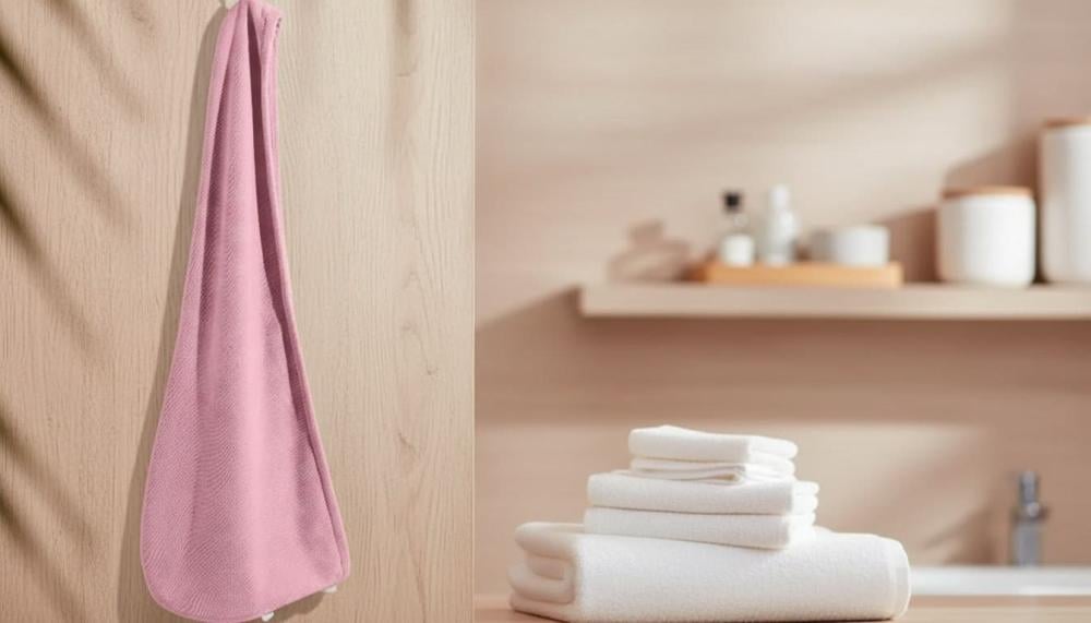 افضل منشفة للشعر من RJ منشفة وردية معلقة داخل حمام عصري أنيق