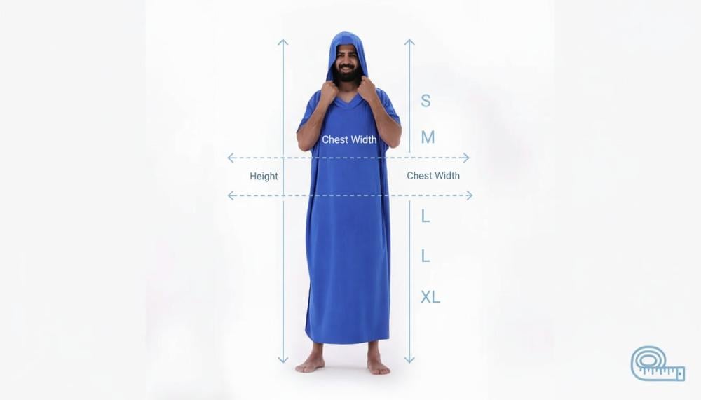 مقاسات روب حمام رجالي توضيح الطول وعرض الصدر S M L XL من متجر RJ