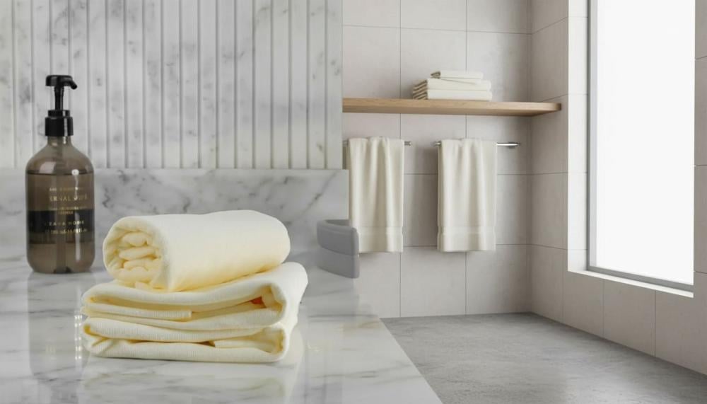 كيفية التخلص من رائحة المناشف مناشف نظيفة مرتبة من متجر RJ