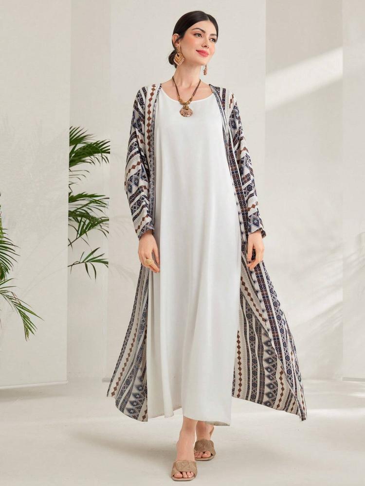 عباءة عربية طويلة الأكمام كاجوال مطبوعة بالقمر للنساء