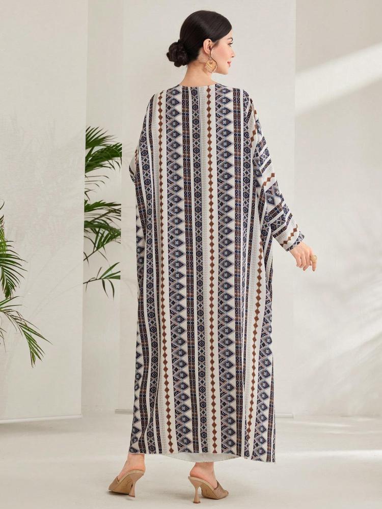 عباءة عربية طويلة الأكمام كاجوال مطبوعة بالقمر للنساء