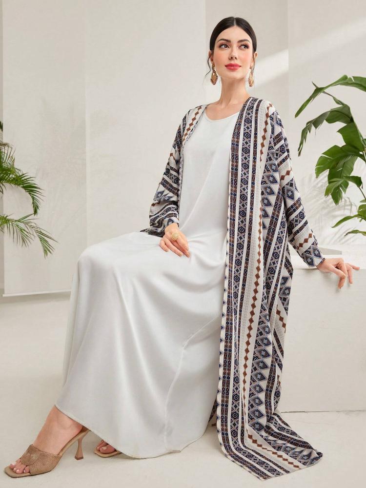 عباءة عربية طويلة الأكمام كاجوال مطبوعة بالقمر للنساء