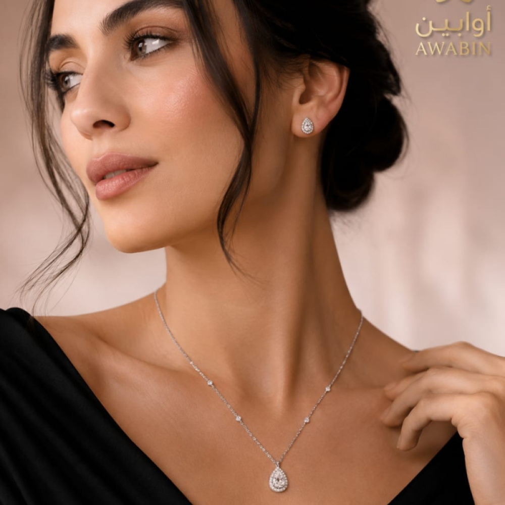 طقم القطرة المرصعة | فضة 925