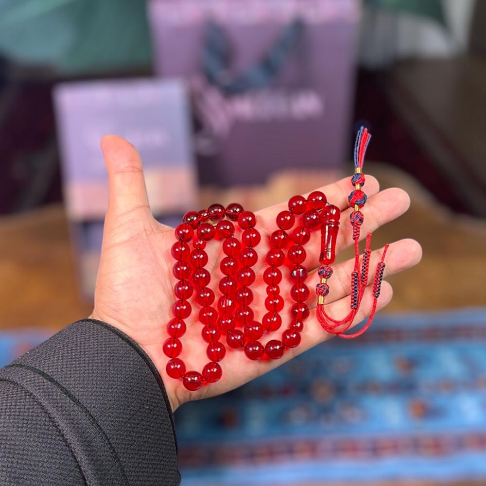 سبحة عنابي - مسباح زعفراني - سبح رجالية - مورقن