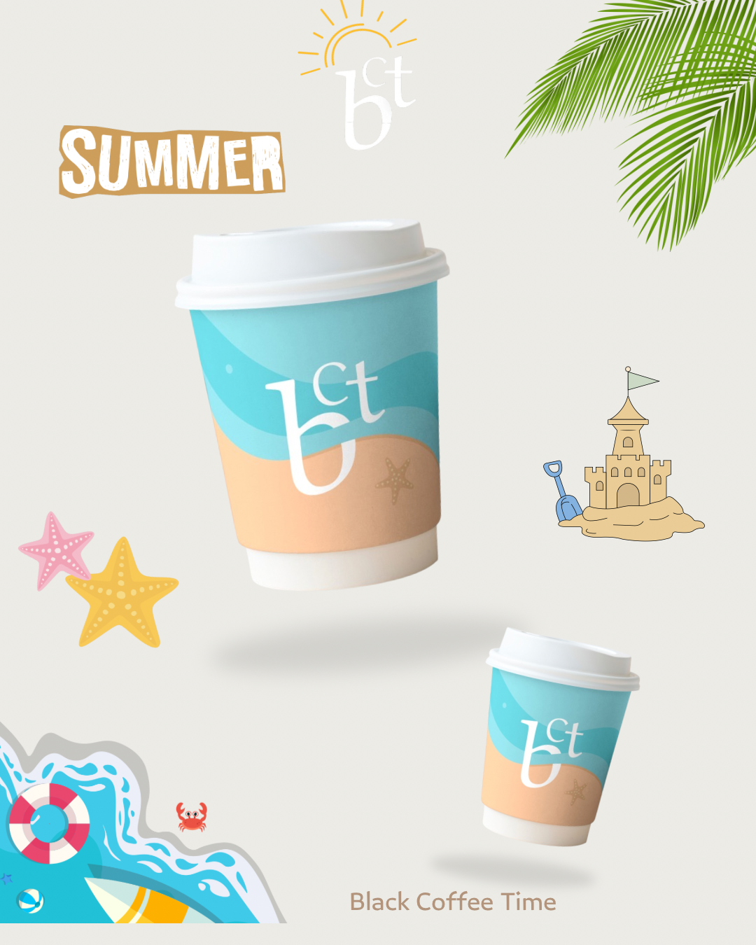 أكواب ورقية بشعار Black Coffee Time - تصميم صيفي ب...