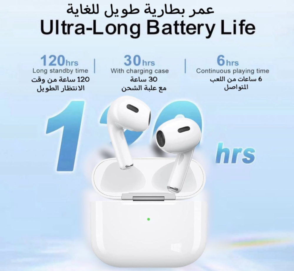 سماعات بلوتوث  صوت ستيريو لتجربة صوت عالية الوضوح , بطارية 300مللي أمبير . حساس لمس للتحكم بالصوت- تايب سي -شحن لاسلكي - أبيض