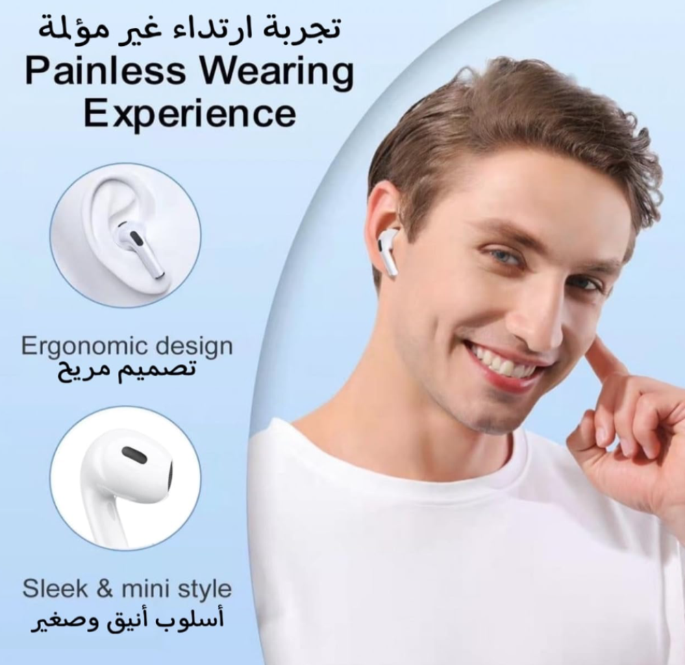 سماعات بلوتوث  صوت ستيريو لتجربة صوت عالية الوضوح , بطارية 300مللي أمبير . حساس لمس للتحكم بالصوت- تايب سي -شحن لاسلكي - أبيض