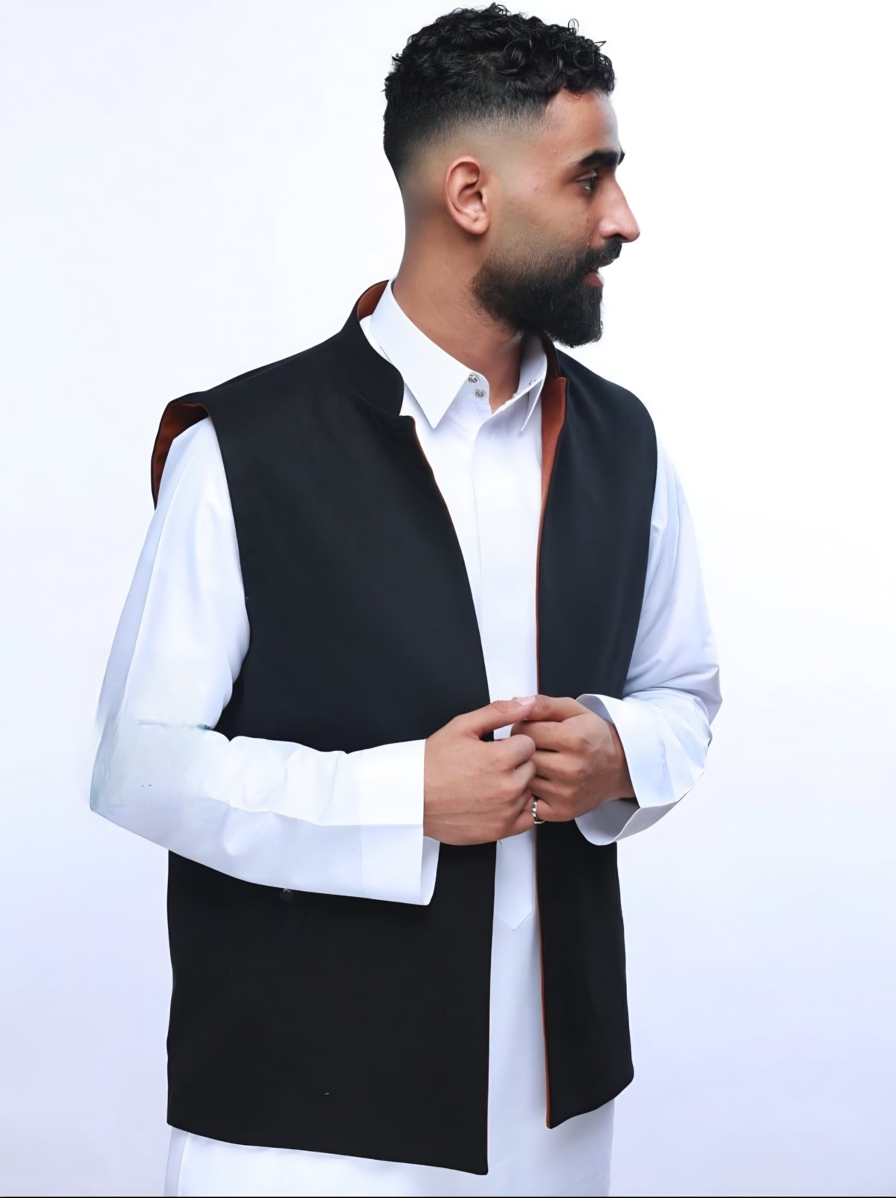 سديري جوخ دبل فيس اسود-بني