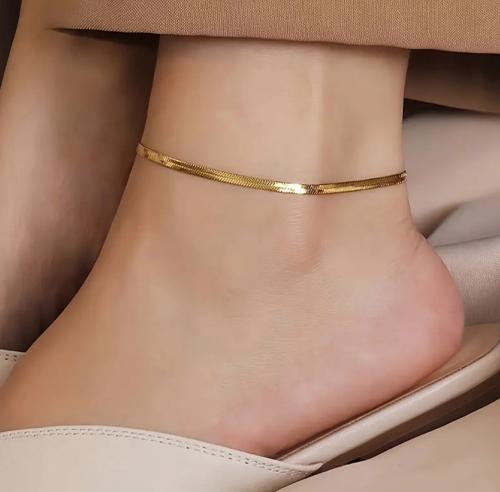 خلخال نسائي أنيق بتصميم مينيمالي بسلسلة ثعبان مسطح...