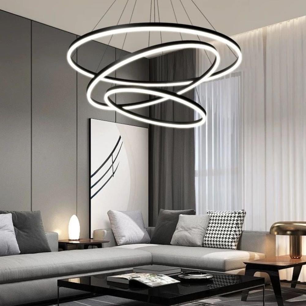 ثريا مودرن ثلاث حلقات إطار اسود قطر 80 سم+60 سم +40 سم