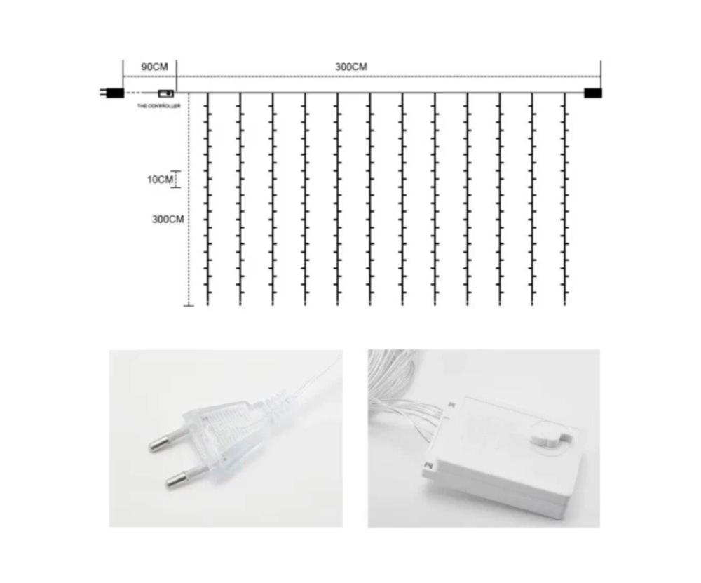 ستارة مضيئة طول 3 متر عرض 2 متر اصفر خارجي قابل للتوصيل