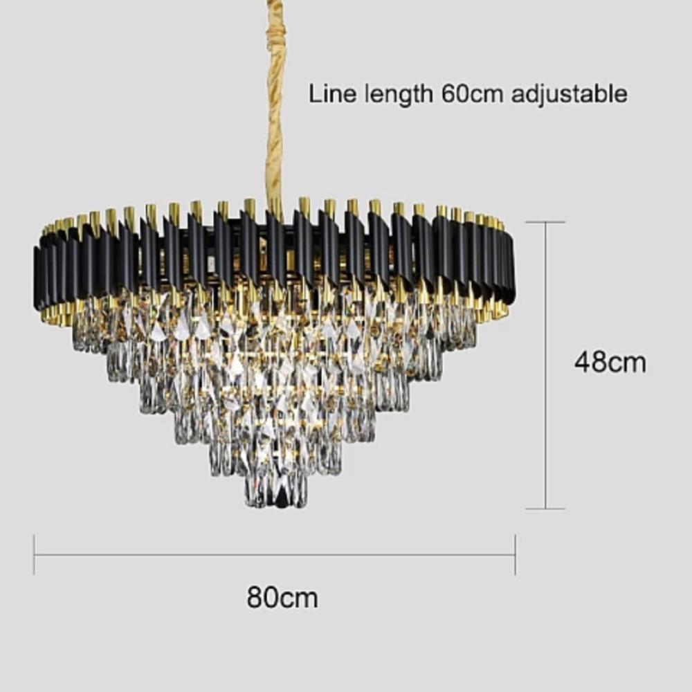 ثريا كريستال مستطيلة ذهبية سوداء مع أضواء معلقة في السقف - بيضاء دافئة