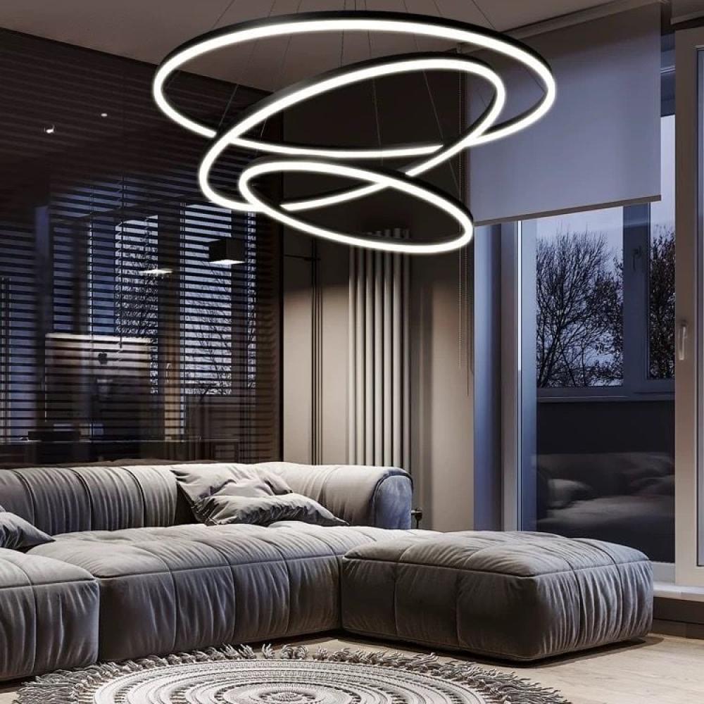 ثريا مودرن ثلاث حلقات إطار اسود قطر 80 سم+60 سم +40 سم