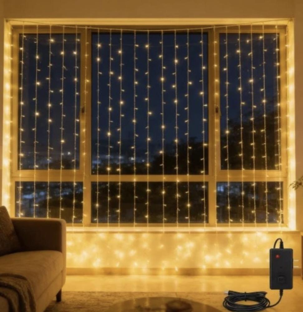 ستارة مضيئة طول 3 متر عرض 3 متر اصفر خارجي قابل للتوصيل