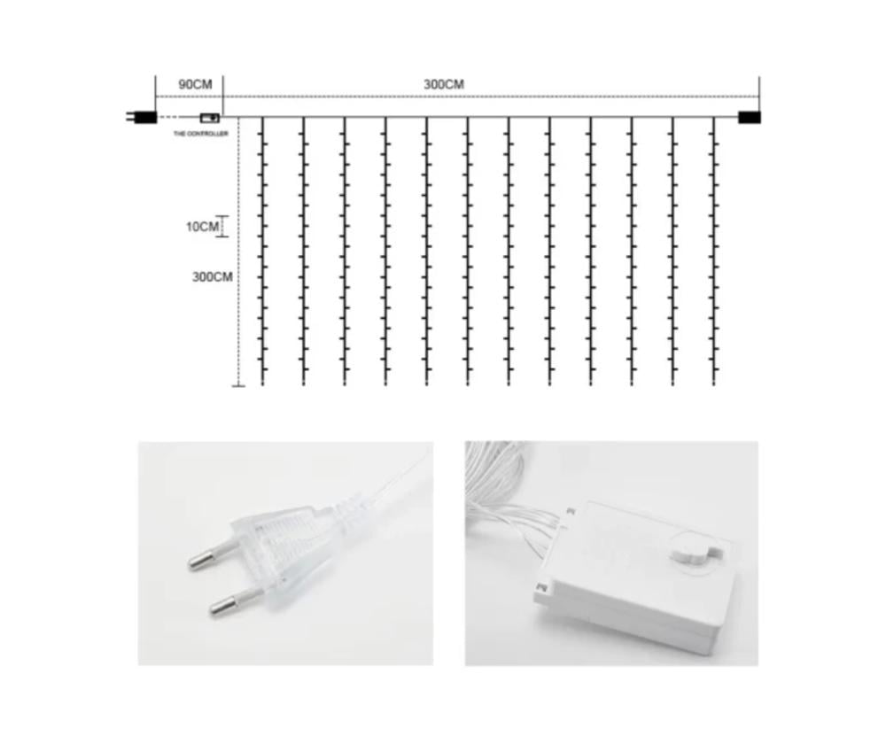 ستارة مضيئة طول 3 متر عرض 3 متر اصفر خارجي قابل للتوصيل