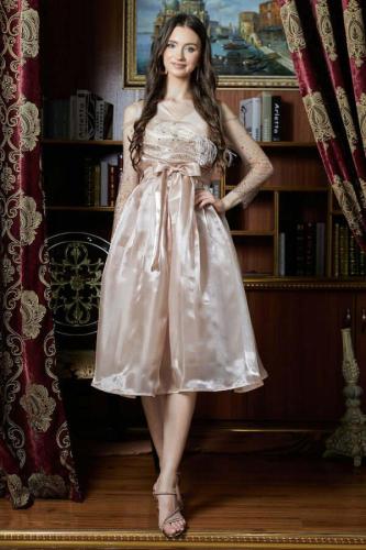 فستان سهره منفوش مزين بفصوص لون بيج