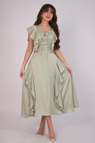 فستان ميدي بكرانيش لون اخضر