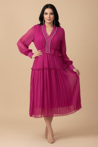 فستان فوشي سهرة بأكمام طويلة