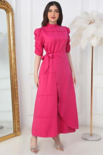 فستان بتصميم لف برباط لون فوشي