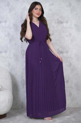 فستان شيفون طويل بليسيه لون بنفسجي