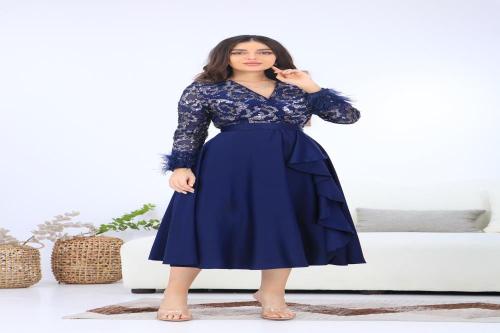 فستان بصدريه ترتر كلوش لون كحلي