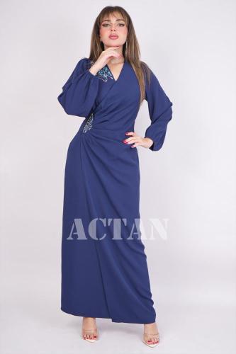 فستان ماكسي كريب مزين بترتر لون كحلي