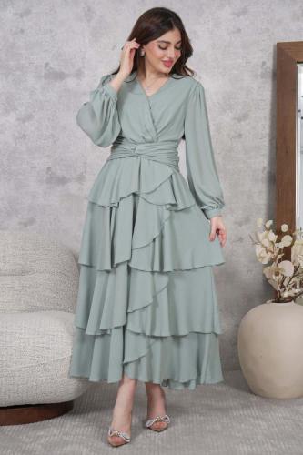 فستان ماكسي أنيق بطبقات لون سماوي