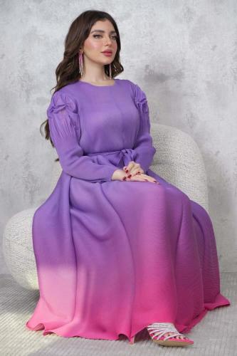 فستان طويل متموج اللون بزم لون موف