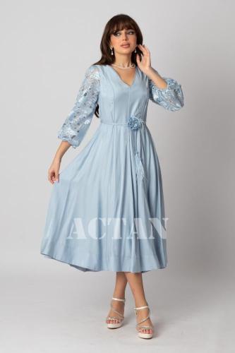 فستان ميدي بأكمام جوبير لون سماوي