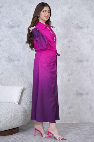 فستان لف مموج اللون برباط لون فوشي