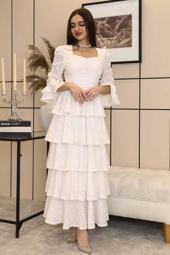 فستان ماكسي أنيق بطبقات لون سكري