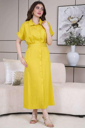 فستان ميدي بتصميم ازارير لون اصفر