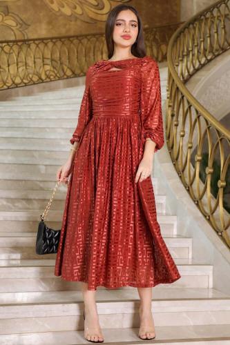 فستان ميدي بفتحة من الصدر لون برتقالي